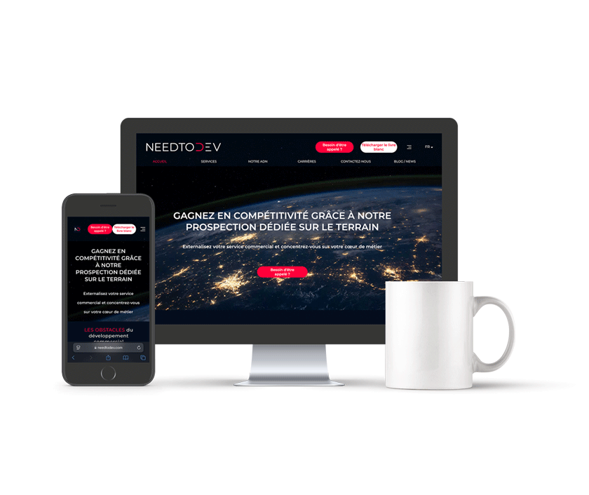 Écrans représentant la collaboration entre AeroFusion et NeedToDev pour le développement digital et la prospection commerciale dans le secteur aéronautique