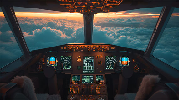 Cockpit d’avion illustrant la précision et l’expertise d’AeroFusion dans les opérations M&A aéronautiques