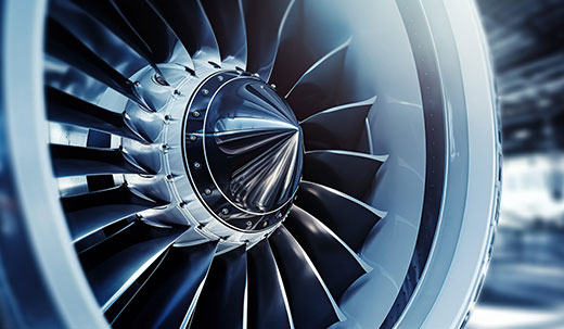 Turbine d’avion illustrant l’expérience et l’expertise d’AeroFusion dans le secteur aéronautique et défense